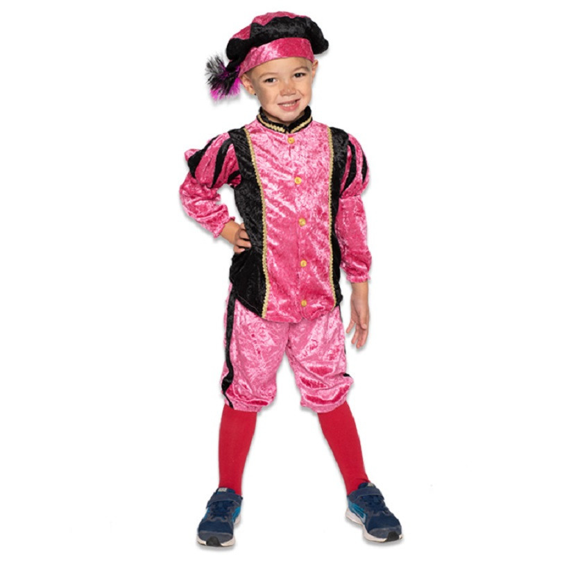 Pietenpak roetveeg Piet Pedro - roze - pieten verkleed kostuum 4-delig - kinderen 116 (5-6 jaar) -