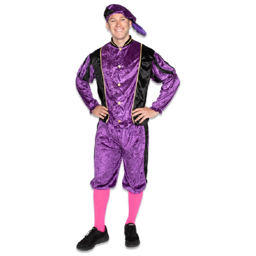 Pietenpak roetveeg Piet - paars/zwart - pieten verkleed kostuum 3-delig - unisex 2XL (44/56) -