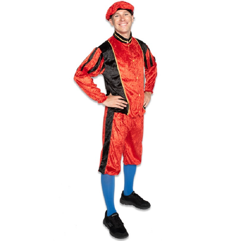 Pietenpak roetveeg Piet - rood/zwart - pieten verkleed kostuum 3-delig - unisex L (40/52) -