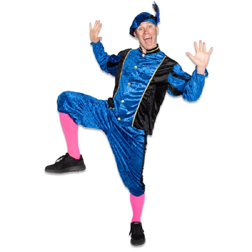 Pietenpak roetveeg Piet - blauw/zwart - pieten verkleed kostuum 3-delig - unisex L (40/52) -