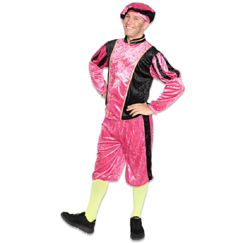 Pietenpak roetveeg Piet - roze/zwart - pieten verkleed kostuum 3-delig - unisex S (36/48) -