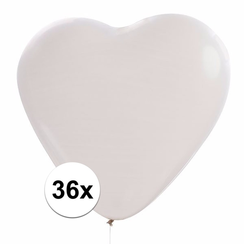 Hartjes ballonnen - 36x stuks - wit - 27 cm - bruiloft decoratie -