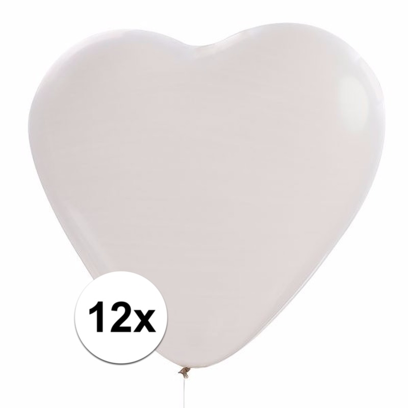 Hartjes ballonnen - 12x stuks - wit - 27 cm - bruiloft decoratie -