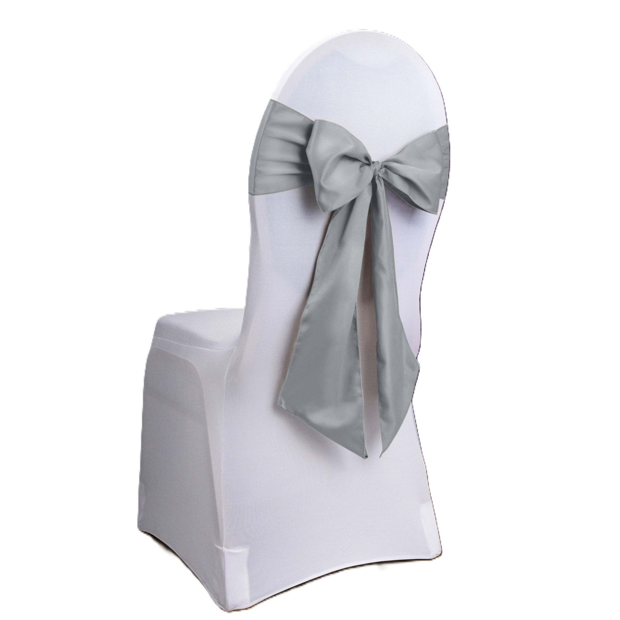 Stoel decoratie strik - zilver - Bruiloft stoel versiering - Satijn sjerp aankleding - 275 cm -