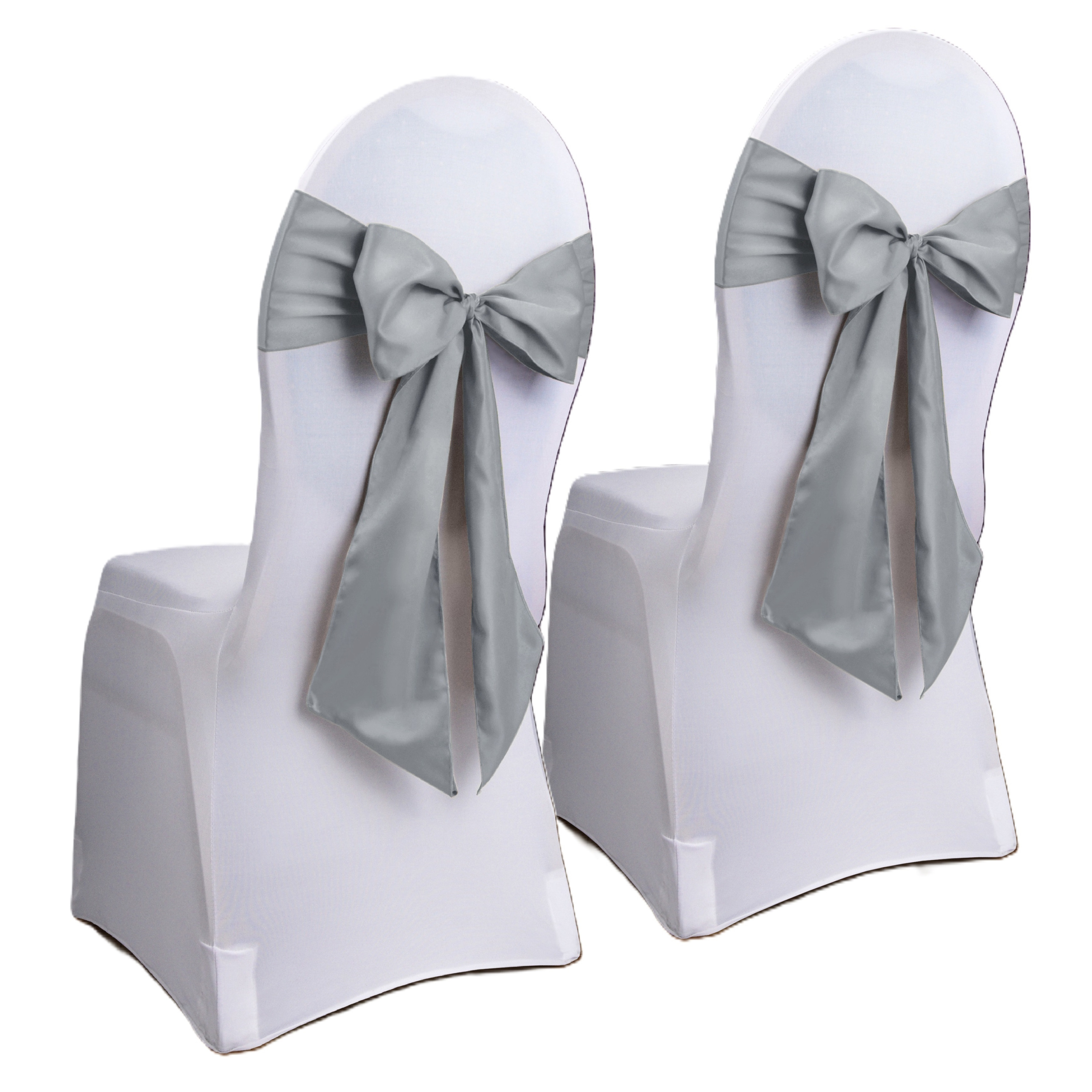 2x Bruiloft stoel decoratie zilveren strikken -