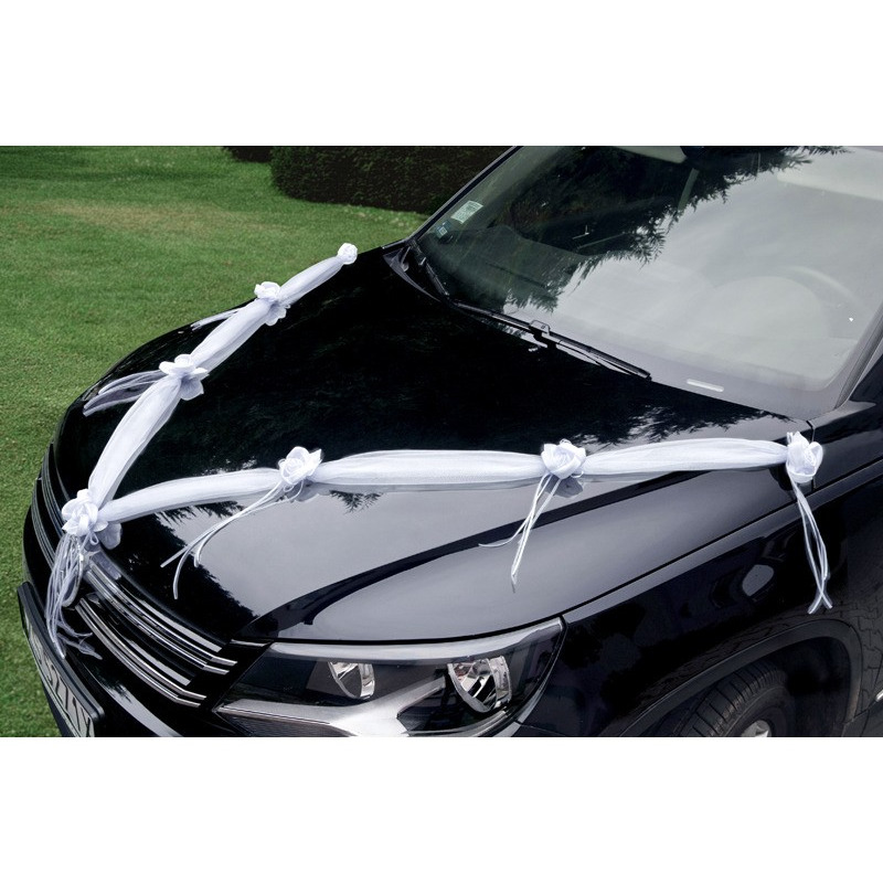 Trouwauto organza lint Rozen - Bruiloft - wit - 2x stuks - just married -
