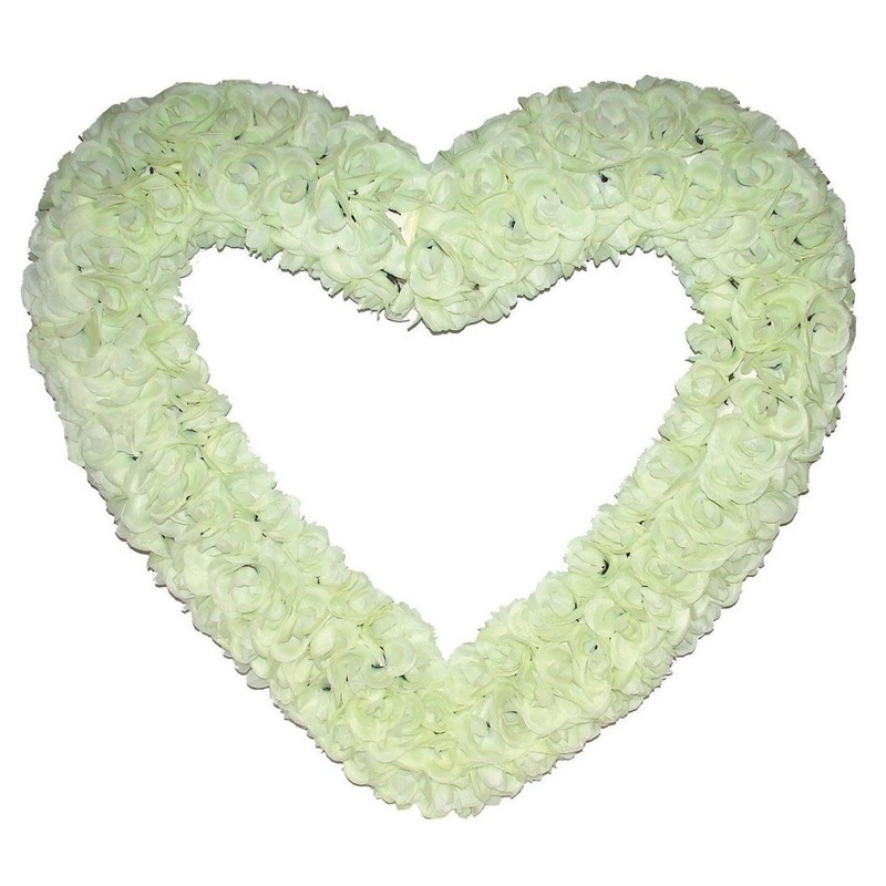 Groot bloemen/rozen hart van 70 cm - wit - Bruiloft / huwelijk versiering deco -