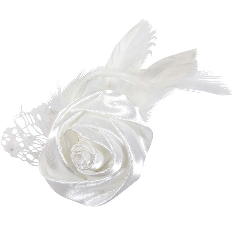 Bruiloft/huwelijk corsage wit met roos en veren -