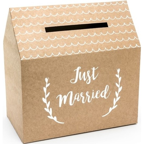 Bruiloft/huwelijk enveloppendoos kraftpapier huisje 30 cm -