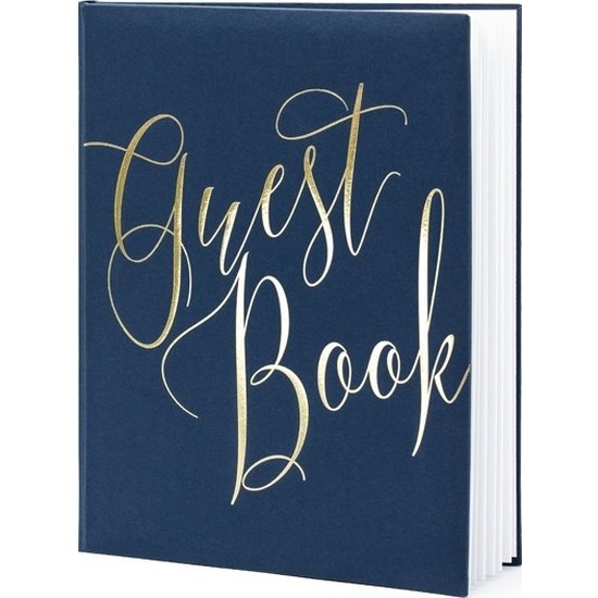Gastenboek navy blauw/goud 20 x 25 cm -