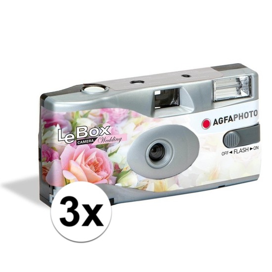 3x Bruiloft wegwerp cameras met flitser voor 27 kleuren fotos -