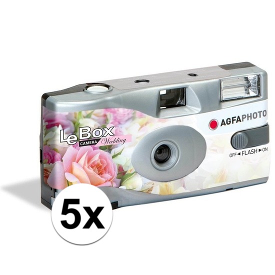 5x Bruiloft wegwerp cameras met flitser voor 27 kleuren fotos -