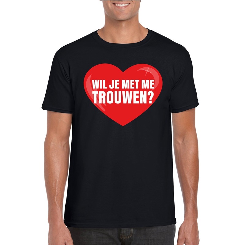 Huwelijksaanzoek t-shirt Wil je met me trouwen zwart heren M -