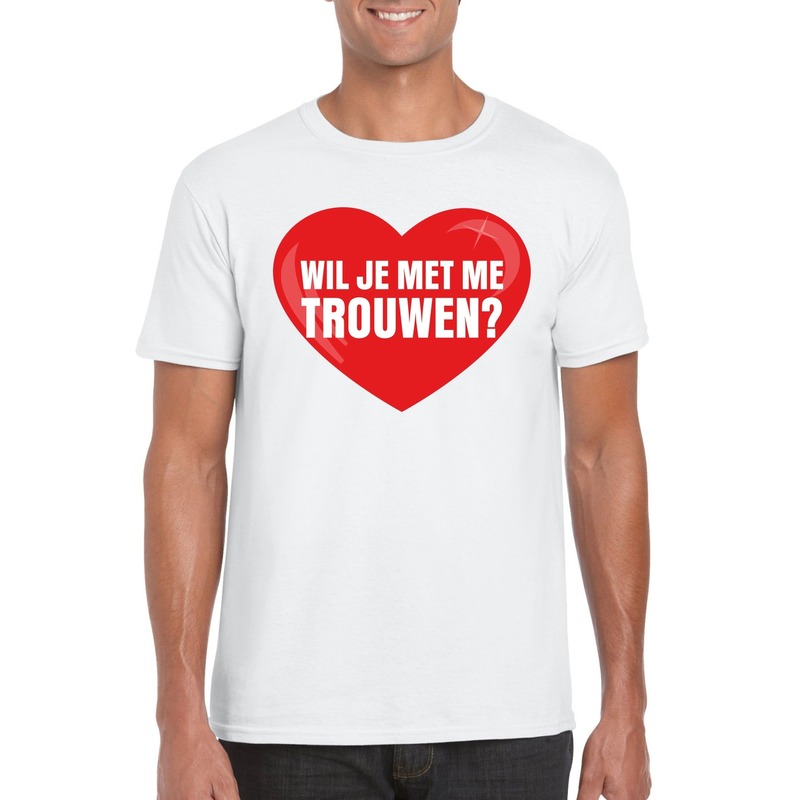Huwelijksaanzoek t-shirt Wil je met me trouwen wit heren L -