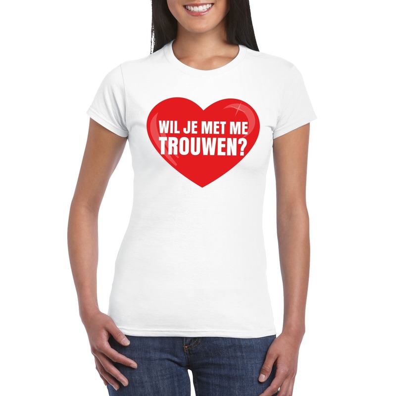 Huwelijksaanzoek t-shirt Wil je met me trouwen wit dames S -
