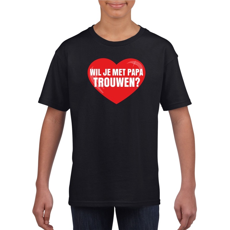 Huwelijksaanzoek t-shirt Wil je met papa trouwen zwart kinderen M (134-140) -