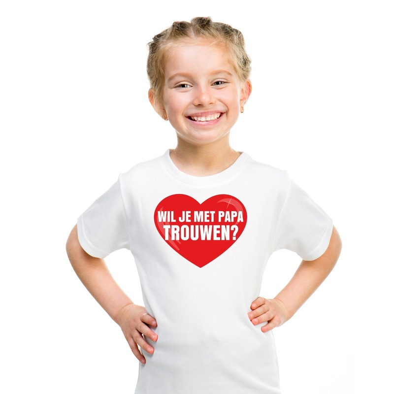 Huwelijksaanzoek t-shirt Wil je met papa trouwen wit kinderen M (134-140) -