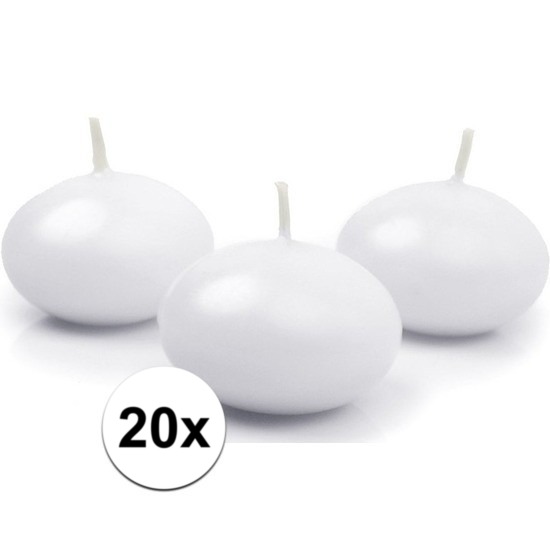 20x Bruiloft/huwelijk drijfkaarsen wit 5 cm -