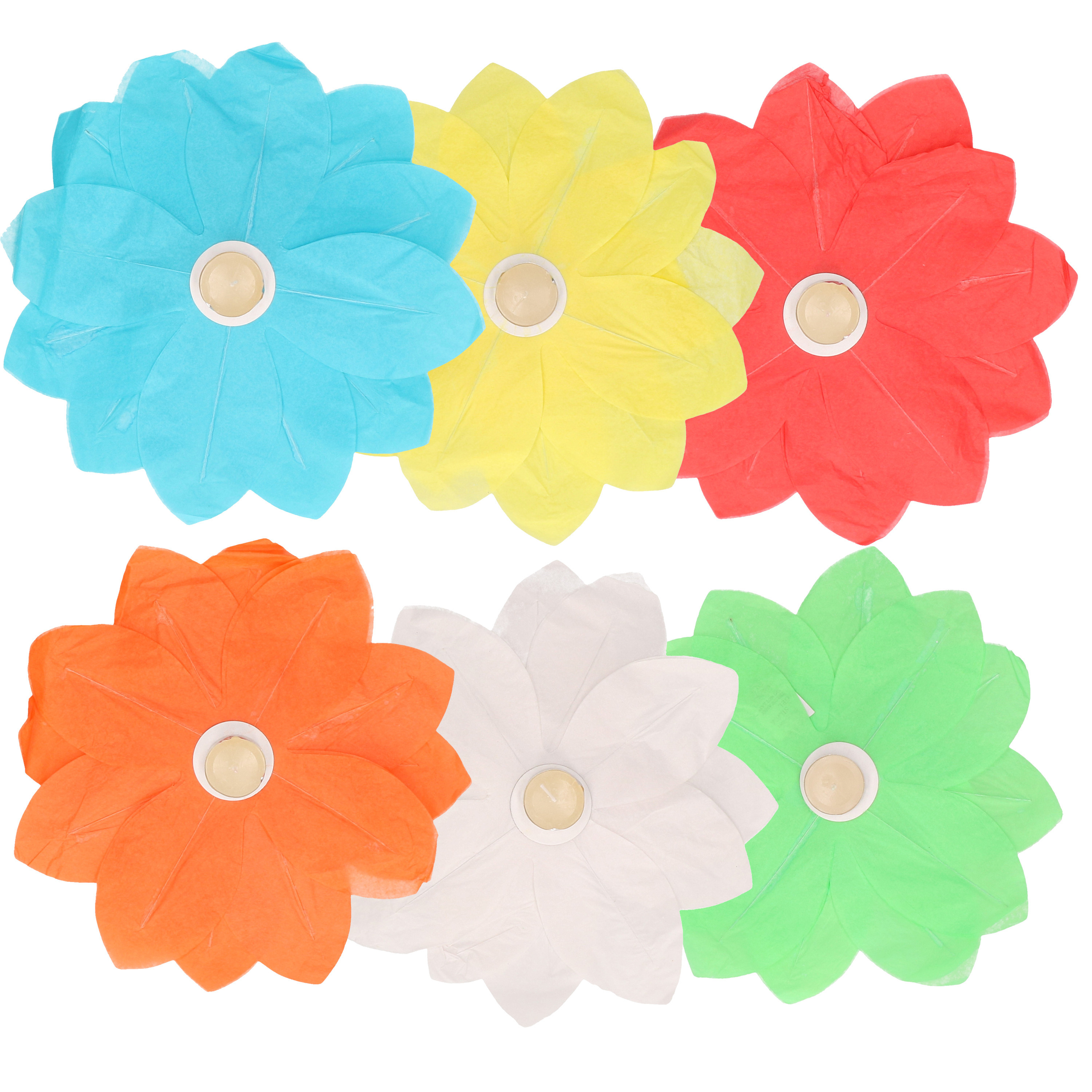6x Bruiloft/huwelijk drijvende kaarsen/lantaarns bloemen 29 cm -