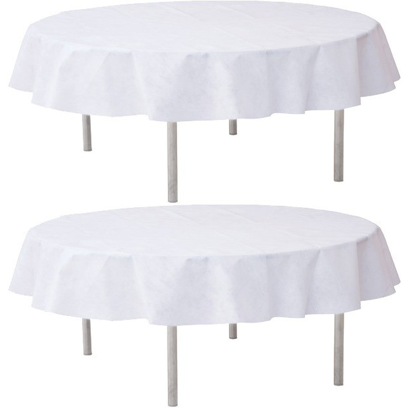 2x Bruiloft witte ronde tafelkleden/tafellakens 240 cm non woven polypropyleen -