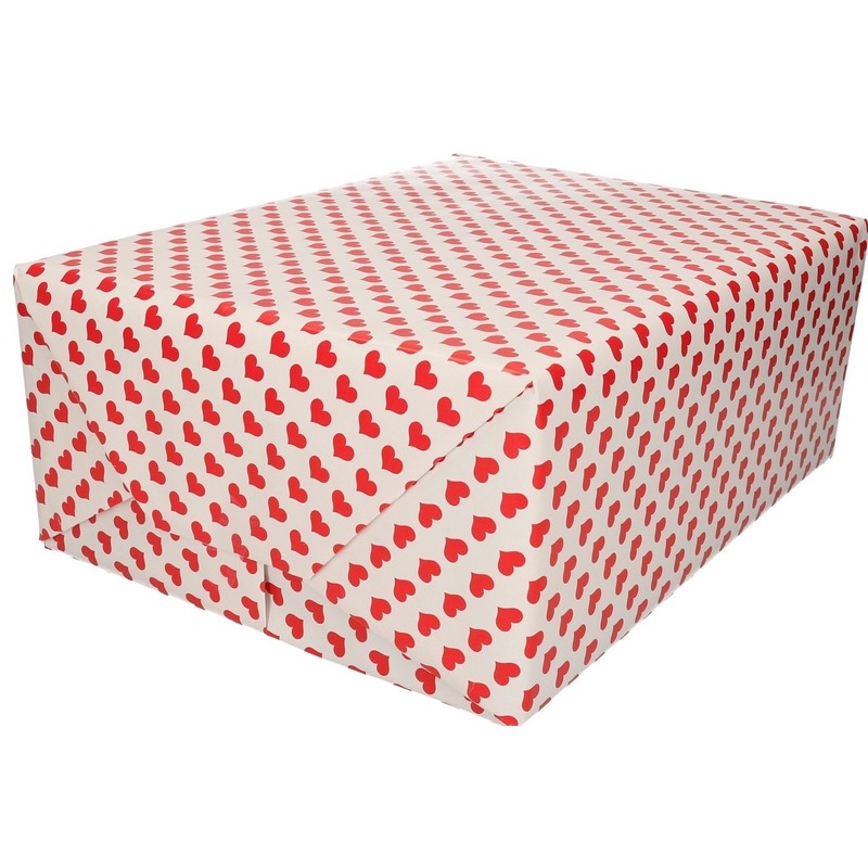 Bruiloft inpakpapier/cadeaupapier rood hart print 200 x 70 cm -