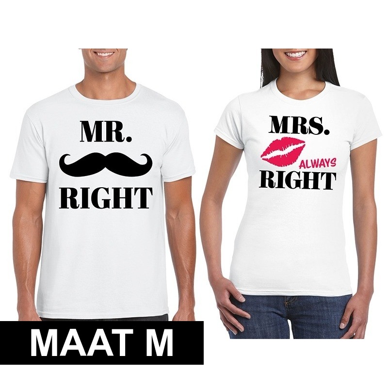 Mr. Right & Mrs. Always Right koppel t-shirts wit maat M M -