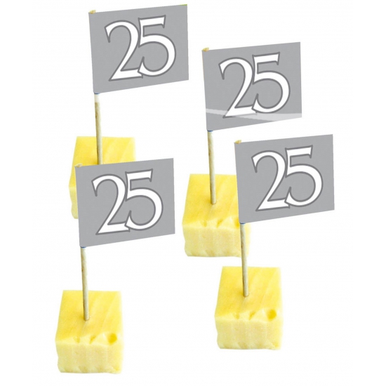 25 jaar thema feestartikelen - 50x stuks Cocktail prikkers - versiering - zilveren bruiloft -