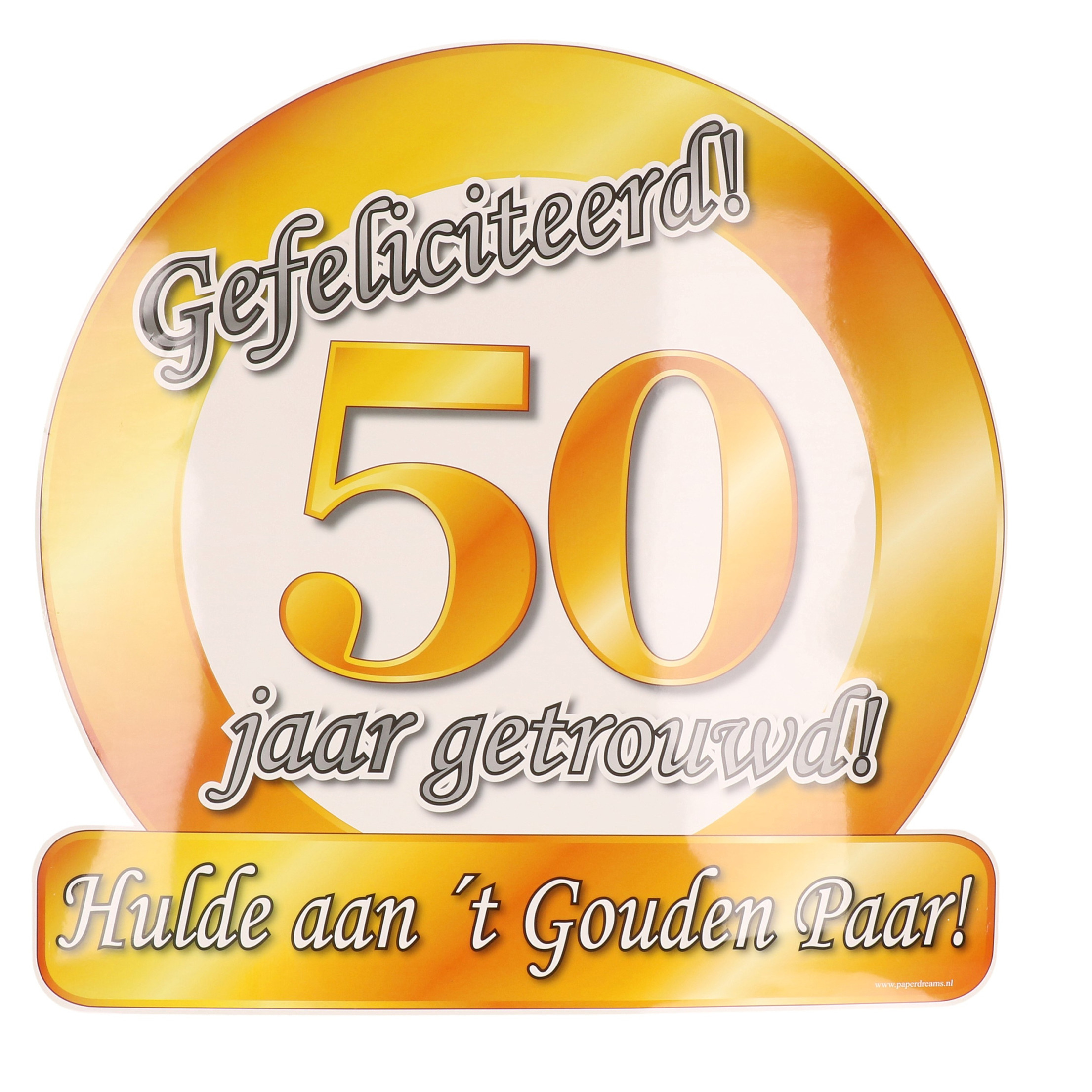 Huldebord 50 jaar getrouwd jubileum - goud - karton - bruiloft - versiering/feestartikelen - 50 cm -