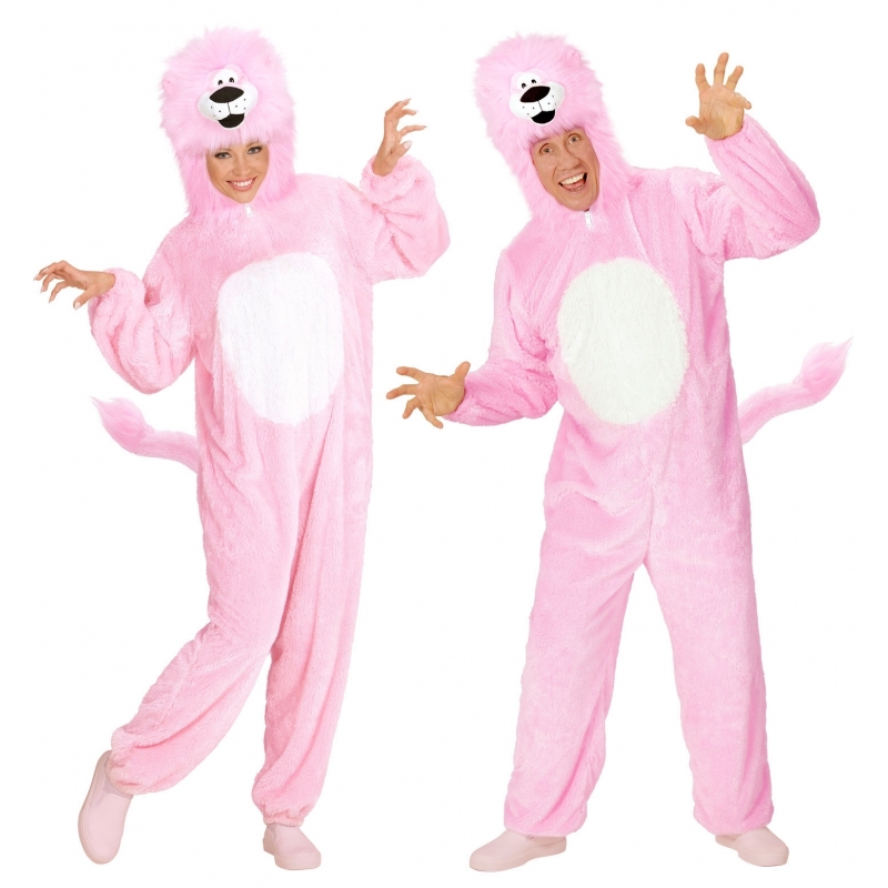 Pluche roze leeuw kostuum M/L -