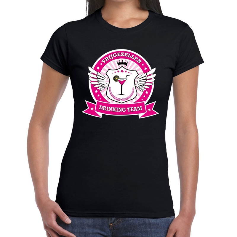 Zwart Vrijgezellen drinking team t-shirt dames M -