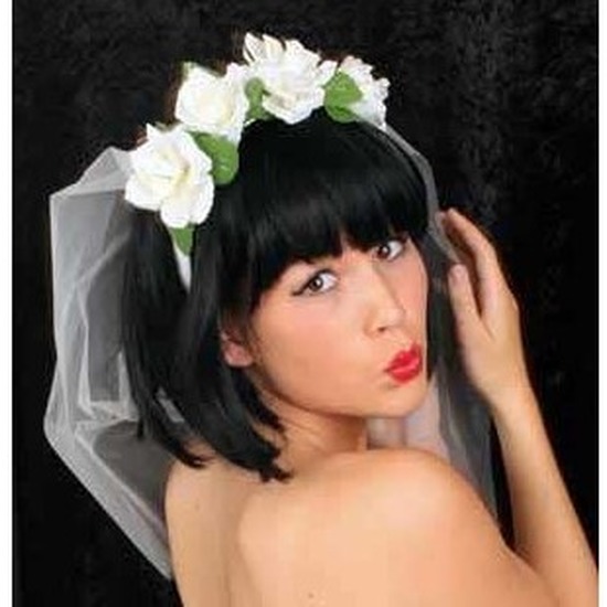 Bruid tiara met bloemen en sluier -