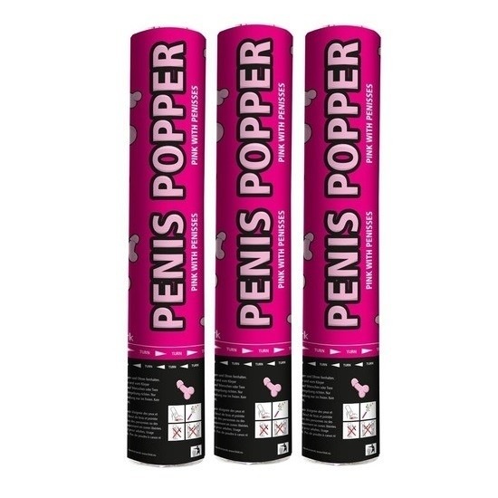 3x stuks Confetti kanonnen roze penissen 28 cm -