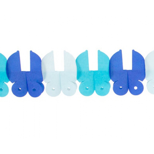 Folat Baby geboorte feest slinger- met blauwe kinderwagens - 6 meter - jongen geboren feestartikel -
