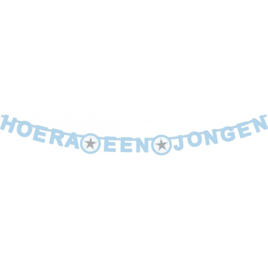 Geboorte Letterslinger - ster hoera een jongen - blauw - 175 x 11 cm - feestartikelen -