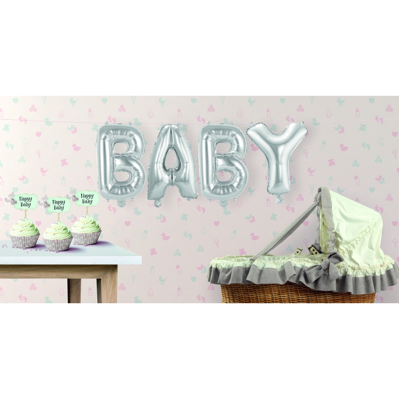 Opblaasletters - BABY geboorte - ballonnen - zilver - 36 cm -