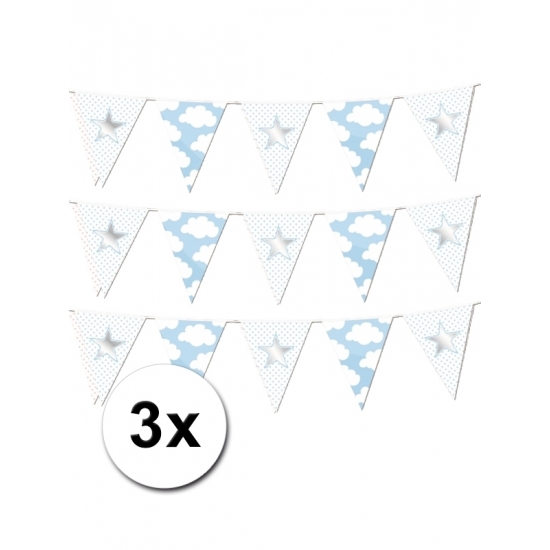 Vlaggenlijnen ster geboorte jongen - 3x - 10 meter - Geboorte feestartikelen - baby jongen blauw -