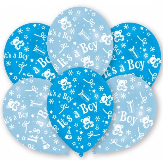 6x stuks Blauwe geboorte ballonnen jongen 27.5 cm -
