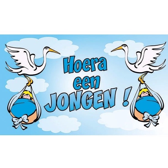 Geboorte feestartikelen vlag hoera een jongen - blauw - 150 x 90 cm - Versiering -