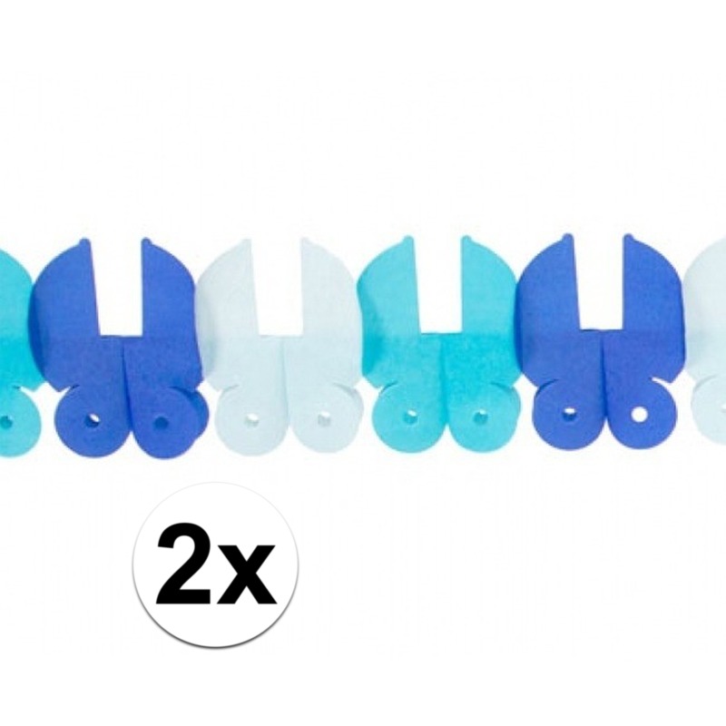 2x Baby geboorte feest slinger blauw 6 meter -