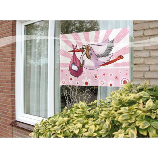 Raamvlag geboorte meisje feestartikelen 60 x 90 cm -