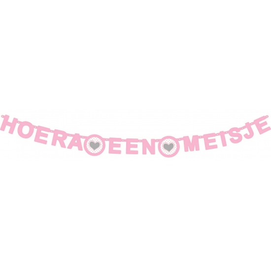 Geboorte baby slinger meisje - roze - Letterslinger - hoera een meisje - 175 x 11 cm -