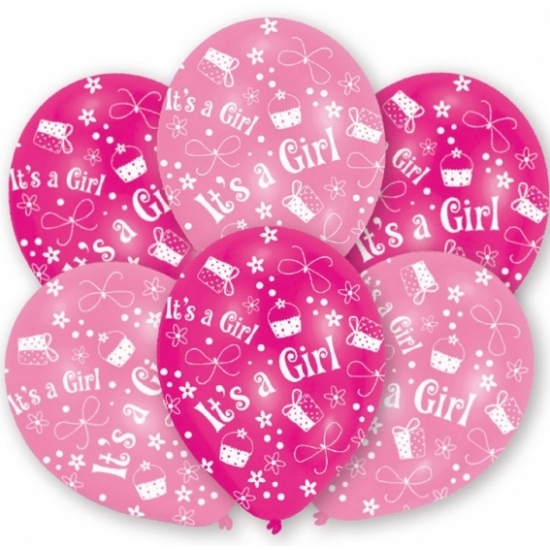 Ballonnen Geboorte meisje - 6x stuks - roze - babyshower en kraamvisite versiering -