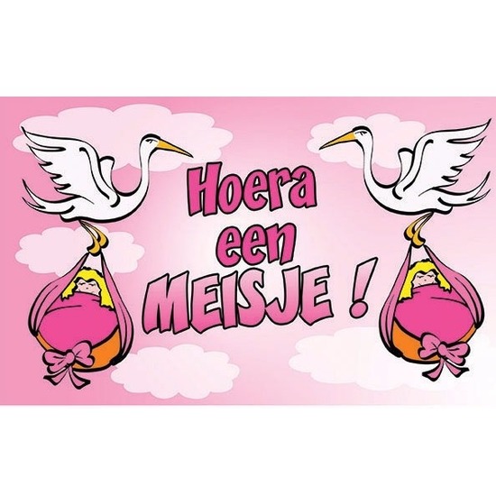 Geboorte vlag hoera een meisje - roze - 150 x 90 cm - polyester - feest versieringen -
