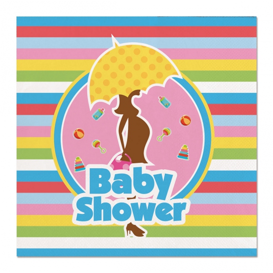 20x Babyshower feest servetten gekleurd 25 x 25 cm papier -