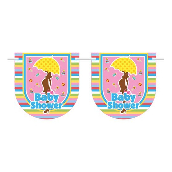 Gekleurde babyshower vlaggenlijn 6 meter -