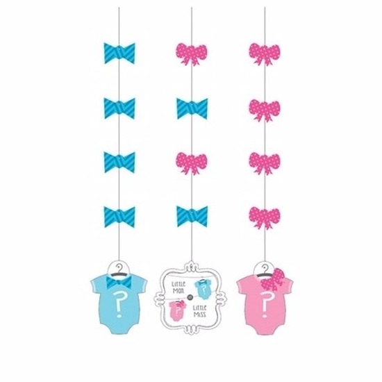 3x stuks Babyshower gender reveal hangdecoraties 36 cm -