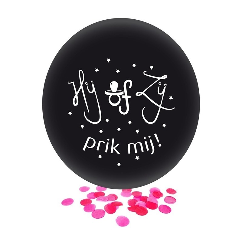 Confetti ballon gender reveal meisje - party/feest - zwart - dia 60 cm - Prik mij -