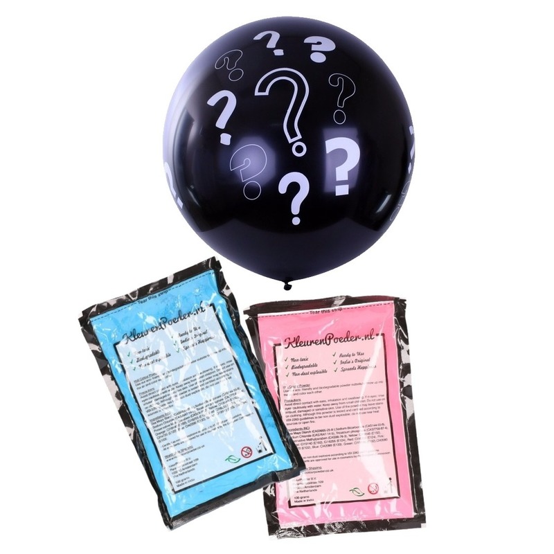 Gender reveal ballon inclusief roze en blauw poeder 90 cm -