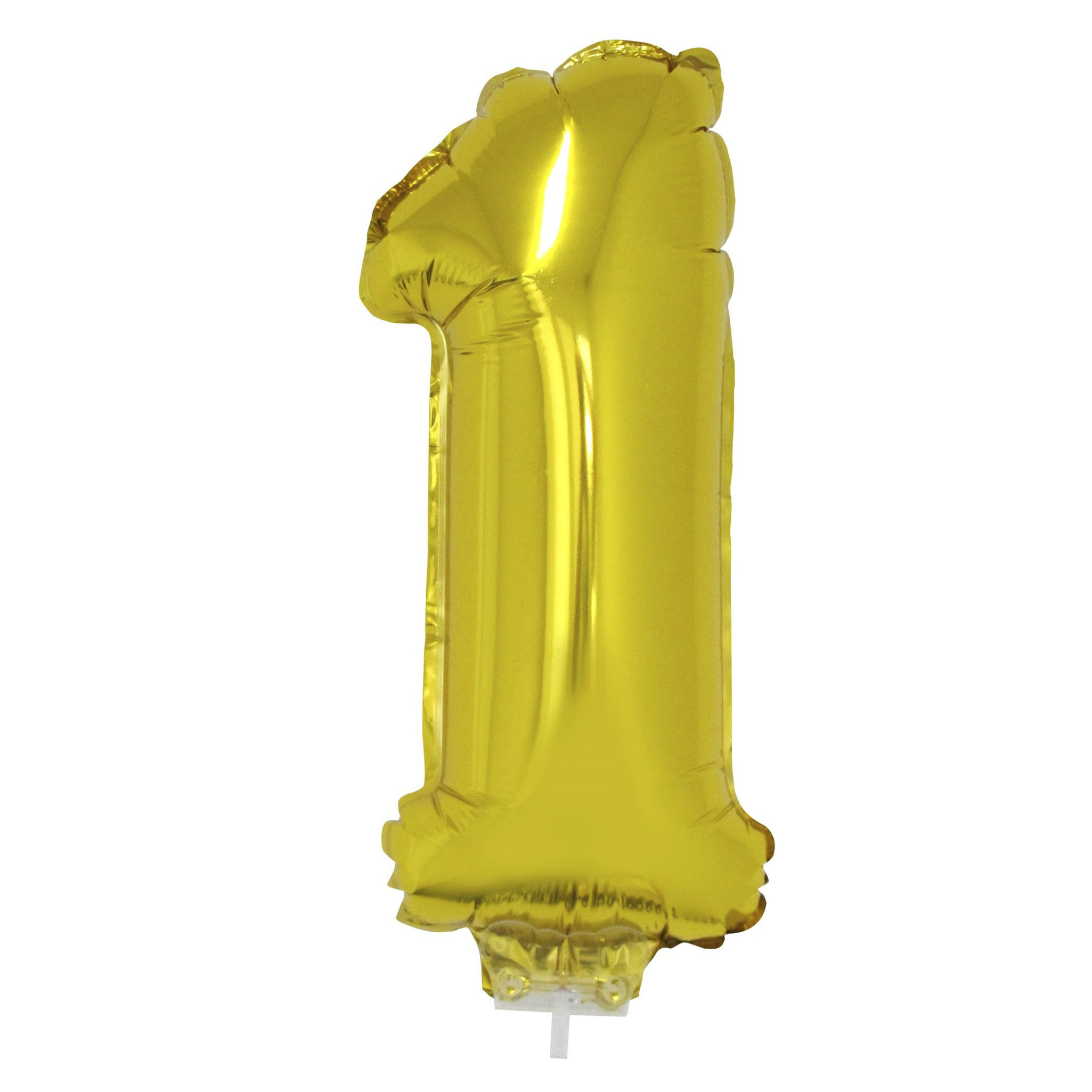Gouden opblaas cijfer ballon 1 op stokje 41 cm -