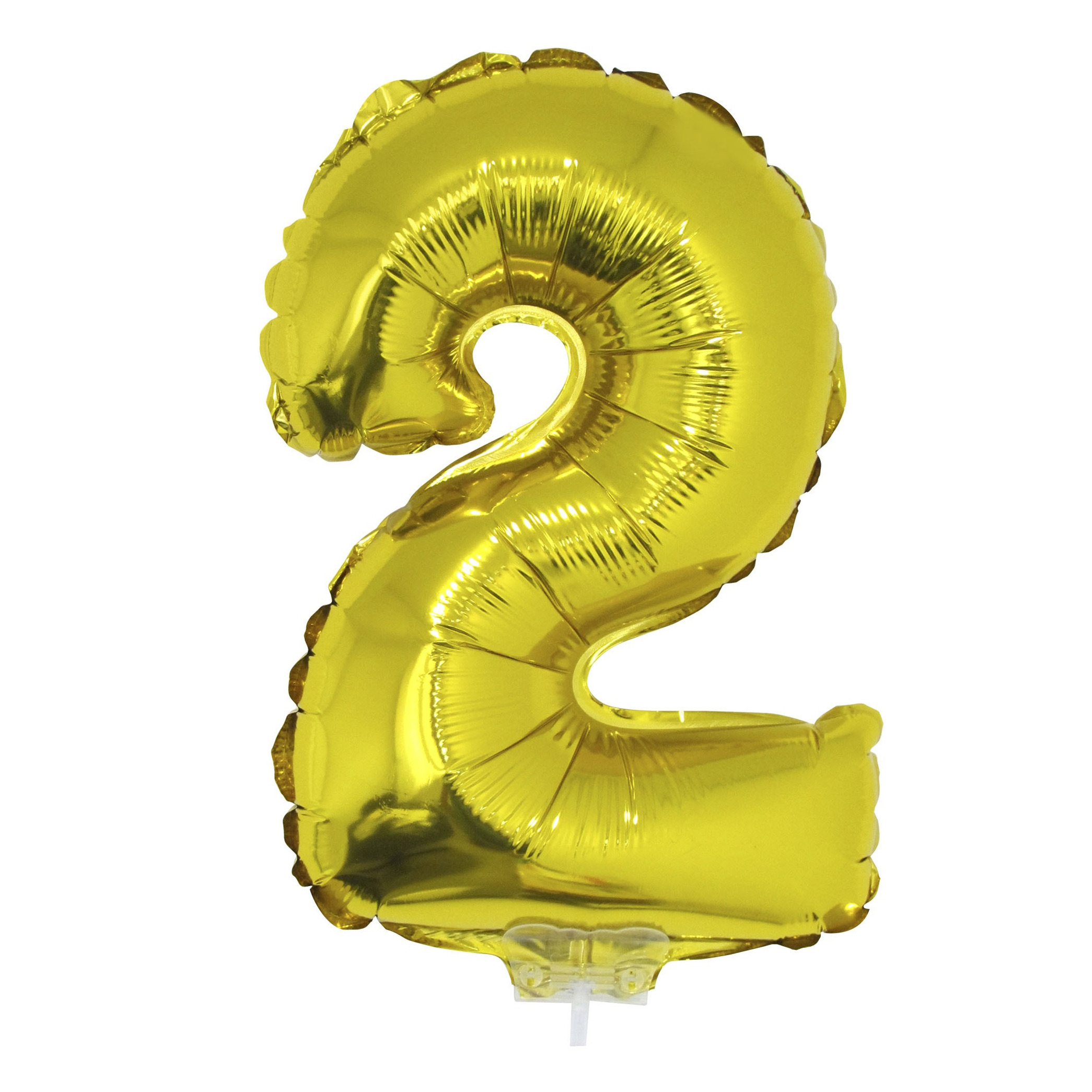 Gouden opblaas cijfer ballon 2 op stokje 41 cm -